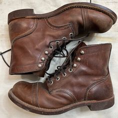 This Is A Great Pair Of Broken In Red Wing Iron Ranger Boots! The Leather Is Broken In Nicely And The Sole Is A Good Shape As Well. There Is Some Heel Wear As Shown, But Not Bad For How Broken In They Are! These Are Labeled A Mens Size 9.5 Vintage Moto Boots With Leather Sole And Plain Toe, Vintage Moto Boots With Leather Footbed And Round Toe, Vibram Sole Oiled Leather Lace-up Boots With Round Toe, Vintage Moto Boots With Leather Footbed, Vintage Moc Toe Work Boots With Leather Lining, Vintage Work Boots With Leather Sole And Round Toe, Vintage High-top Work Boots With Leather Sole, Vintage Closed Toe Moto Boots With Leather Sole, Vintage Lace-up Boots With Rubber Sole And Moc Toe