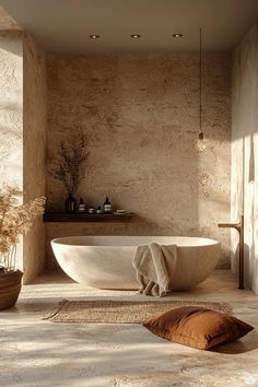 a large bath tub sitting in the middle of a bathroom