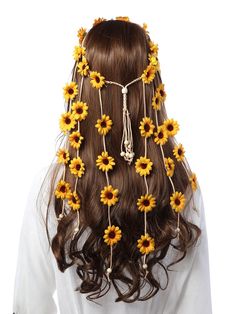 1 Pieza Banda Para La Cabeza De Flores Hippie Corona Floral Con Girasoles De Behemain Y Abalorios Ajustable, Accesorios Para El Cabello, Estilo Boho (amarillo) | Moda de Mujer | SHEIN México Easy Hippie Hairstyles, Hippie Headband, Sunflower Headband, Flower Crown Headband, Bridal Headwear, Hippie Hair, Hippie Flowers