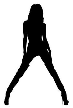 the silhouette of a woman in high heels and tights with her legs spread out