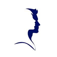 the silhouette of a woman's head is shown in blue