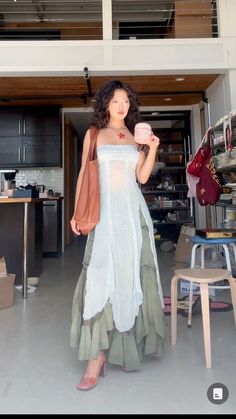 @garbo.zhu Ophelia embroidered skirt and heartbeats tube midi length top..Free people Looks Hippie, Earthy Outfits, Mia 3, Strapless Maxi Dress, Maxi Dress Green, Looks Style, Look Cool, Skirt Outfits, Summer Dresses For Women