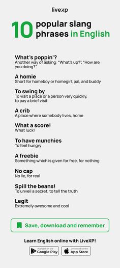 10 popular slang phrases in English Simple English Sentences, Slang Phrases