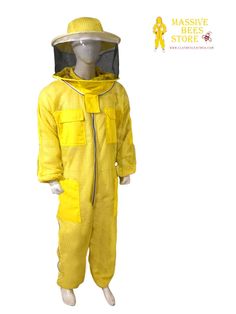 BeeKeeping Ultra Ventilated Suit: Package Includes: * One Yellow Beekeeping Ventilated Suit With Round Veil. * One Pair Of Beekeeping Gloves (Free). Features: Unique protective Beekeeping Gear is made of finest high quality 3-Layers of fabric. The inner and outer Layers are made of Polyester Cotton mesh. EVA mesh fabric is sandwiched between Polyester cotton Mesh. Through this inner layer overall thickness of the beekeeping Suit is 4 mm. The thicknesses of the Suit keep bees well above your skin Beekeeping Suit, Bee Suit, Leather Gear, Yellow Colour, Three Layer, Bee Keeping, The Professional, Mesh Fabric, Veil