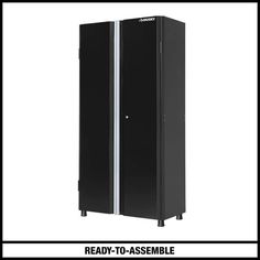 a tall black cabinet with the words ready - to - assemble on it's side