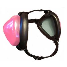 a pink and black goggles on a white background