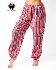 PRODUCT DESCRIPTION Unique and stylish boho pants. It was handmade by Ecuadorian artisans using the foot-treadle loom technique. The waist comes with a drawstring elastic feature, so you can stay comfortable for hours. These pants are a great choice for activities such as yoga, Pilates, or just stay-at-home activities. ITEM DESCRIPTION *Handmade *75% acrylic and 25% cotton *Drawstring in the waist *Front Pockets *High waisted pants CARE INSTRUCTION *Hand wash OR machine wash in cold water *Use r Bohemian Style Relaxed Fit Bottoms, Pink Relaxed Fit Bohemian Pants, Pink Bohemian Relaxed Fit Pants, Pink Bohemian Pants With Relaxed Fit, Bohemian Pants With Pockets For Festivals, Cotton Hippie Bottoms With Boho Print, Cotton Boho Print Hippie Bottoms, Hippie Boho Print Cotton Pants, Hippie Cotton Bottoms With Boho Print