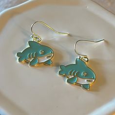 Shark Earrings Made With Enamel And Silver Plated Earwire. *Approx 3/4” Shark *Silver Plated Earwire Cute Nickel-free Metal Earrings, Cute Nickel Free Metal Earrings, Shark Accessories, Shark Earrings, Bottle Earrings, Turquoise Drop Earrings, Mini Earrings, Pumpkin Earrings, Chanel Earrings