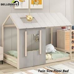 a child's bedroom with a doll house bed