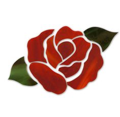 a red rose with green leaves on a white background