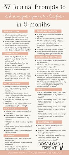 Tap this pin to download this list of journal prompts free, to print & keep in your journal. Courtesy of my fave personal growth blog to help you reinvent yourself & design your fate! self growth, finding your best self, journal prompts for self discovery, confidence, positivity, growth mindset, highest self, evolution, level up your life, glow up, personality development, highest self, transformation journey, build a better you | #journalprompts #inspo #inspiration #goalsetting #writingprompt 31 Day Journaling Challenge For Self Discovery, Journal Prompts For Positive Mindset, Beginner Journal Prompts, Journal Prompts For Growth, Business Journal Prompts, Future Self Questions, Dream Life Journal Prompts, Christian Journal Prompts For Women, Therapy Journaling Layout