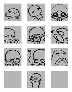 various expressions drawn in black and white