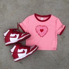 Pink And Red Teen Girls Shein Cropped Baby Tee Never Worn Sweet Red Summer Tops, Pink Letter Print Tops For Playwear, Playful Pink Tops With Letter Print, Sweet Red Crew Neck Top, Fitted Tops With Letter Print For Playwear, Fitted Letter Print Top For Playwear, Red Crew Neck T-shirt, Cute Red Crew Neck Top, Cute Red Cotton Top