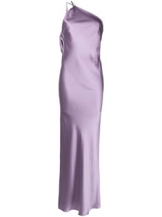 mauve silk satin weave cowl effect bias cut one-shoulder concealed side zip fastening sleeveless open back floor-length Gown Purple, Purple Silk Dress, Michelle Mason, Purple Outfits, Versace Outfit, Silk Gown, Purple Silk, Demi Fine Jewelry, Baddie Hairstyles