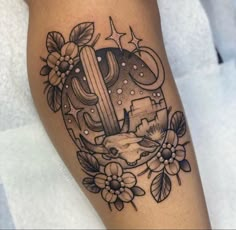 Flower And Cactus Tattoo, New School Cactus Tattoo, Traditional Saguaro Tattoo, Southwest Style Tattoos, Neotraditional Cactus Tattoo, Desert Aesthetic Tattoo, Fine Line Succulent Tattoo, Black And White Cactus Tattoo, Desert Sleeve Tattoos For Women