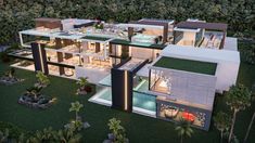 an artist's rendering of a modern house in the middle of palm trees