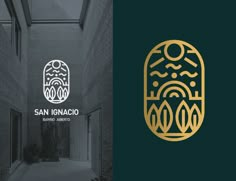 the logo for san igncioo is shown in gold on black and dark green