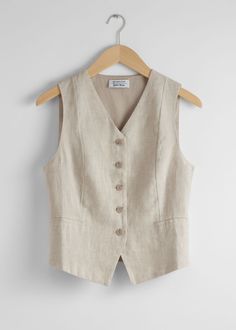 Tailored Linen Vest Linen Vest, Beige Blazer, Linen Shirt Dress, Baby Gym, Linen Skirt, Vest Outfits, Fashion Story, Linen Women, Scarf Hairstyles