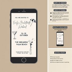 an iphone screen showing the menu and instructions for a cocktail party on it's side