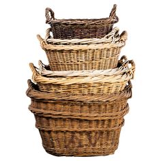 four wicker baskets stacked on top of each other