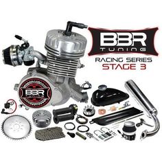 an image of a motorcycle engine with parts on the side and words bbr tuning