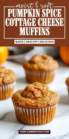 pumpkin spice cottage cheese muffins with text overlay