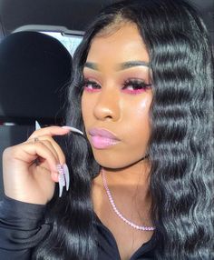 Makeup Ideas For Pink Outfit, Natural Makeup With Pink Eyeshadow, Pink Under Eye Makeup Looks Black Women, Pink Waterline Makeup, Pink Birthday Makeup For Black Women, Light Pink Makeup Looks Black Women, Pink Makeup Black Women, Pink Soft Glam Makeup Black Women, Soft Pink Makeup Looks Black Women