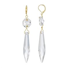 This bold pair of gold tone linear drop earrings from 1928 showcases European crystal glass icicles for a look you'll love to show off. This bold pair of gold tone linear drop earrings from 1928 showcases European crystal glass icicles for a look you'll love to show off. EARRING DETAILS Length: 3.5 in. Backings: leverback Metal: alloy Plating: gold tone Finish: polished Material: glass simulated crystal Not appropriate for children 14 years old and younger. Size: One Size. Color: Yellow. Gender: 1928 Jewelry, Faceted Crystal, Gold Drop Earrings, Clear Crystal, Crystal Glass, Jewelry Earrings Dangle, Jewelry Collection, Gold Tones, Dangle Earrings