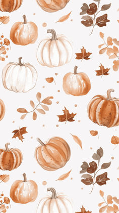 watercolor pumpkins and leaves on a white background