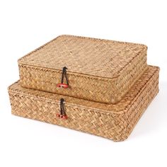 two woven baskets stacked on top of each other