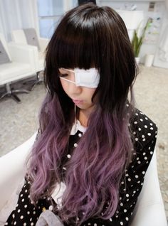 lavender ombre hair~ Lavender Hair Ombre, Black Portrait, Hair Color Asian, Color Portrait, Hair Color Unique, Eye Patch