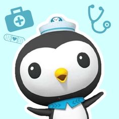 a penguin with a stethoscope on its head