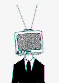 a man in a suit and tie with an old tv on his head