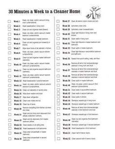 a printable cleaning checklist with the words 30 minutes a week to a cleaner home