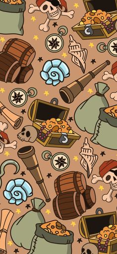 an image of pirate themed items on a brown background