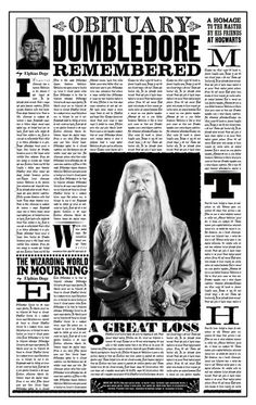 the front page of a newspaper with an image of dumbledore