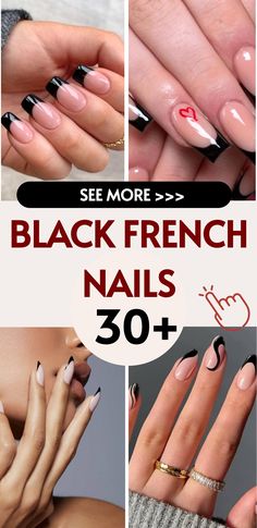 Best 30  black french nails you must try this year Black French With Rhinestones, Sophisticated Manicure, Black French Nails, Sophisticated Nails, White Tips, Black Tips, Spring Nail Designs, Edgy Nails, Classic French Manicure