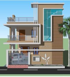 this is an artist's rendering of a two story house with balconies