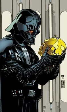 darth vader holding a yellow object in his hand