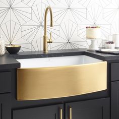 Native Trails 33"L X 19.5"W Farmhouse/Apron Kitchen Sink | Wayfair Stainless Steel Farmhouse Sink With Gold Hardware, Modern Farmhouse Kitchens Black And Gold Hardware, Island With Gold Hardware, Gold Sink Kitchen, Gold Kitchen Sink, Apron Kitchen Sink, Kitchen Sinks Farmhouse, Apron Sink Kitchen, Apron Front Sink