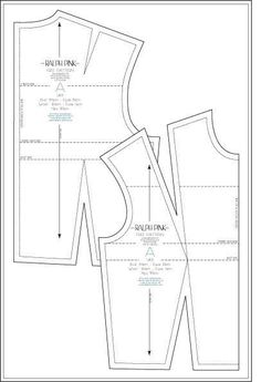 the front and back view of a sewing pattern, with measurements for the top half