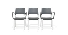 three grey chairs with white legs and arms