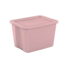 a pink plastic storage box on a white background