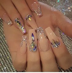 Classy Nail, Nude Nail, Nails Design With Rhinestones, Cute Acrylic Nail Designs, Pretty Nail Designs, Bling Acrylic Nails, Summer Acrylic Nails, Glam Nails, Luxury Nails