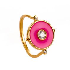 Lucienne Enamel Ring - Pink - Gottohaveitfashion Hot Pink Ring, Pink Feminine, Flower Earrings Gold, The Dazzling, Crescent Necklace, Jewelry Accessories Ideas, Accessories Ideas, Pink Enamel, Enamel Ring