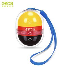 an egg shaped case with a blue strap around it's neck and the word ekoa on top