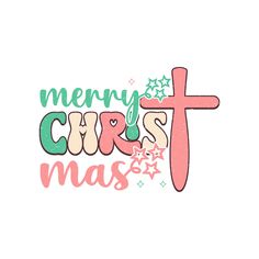 the words merry christmas are written in pink and green