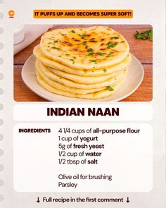 Bread Naan, Cookist Wow, Baking Stuff, Food Indian, Naan Bread, Naan, Purpose Flour, Yeast, Flour