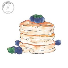 a drawing of a stack of pancakes with blueberries on top