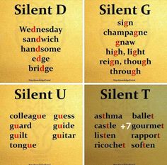 four different types of words that say silentt d, slient u, and